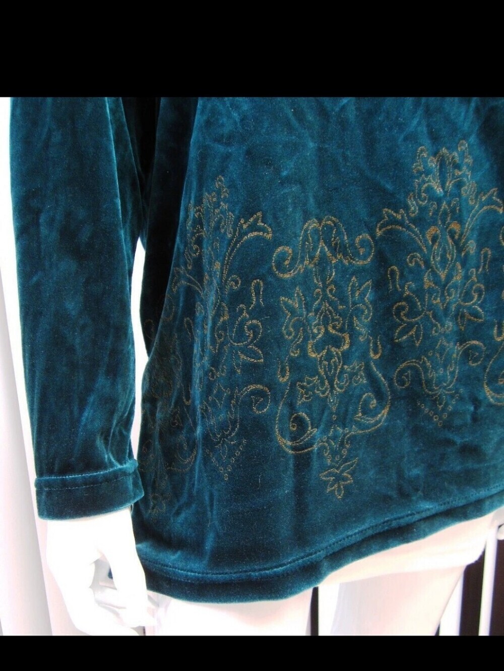 Diane Von Furstenberg Womens Green Vintage Velour Embroidered Blouse Sz L - Picture 6 of 9